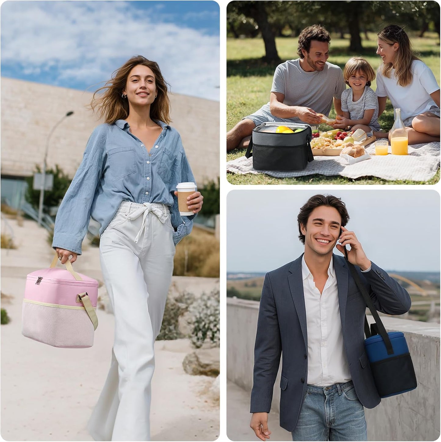 MIER Insulated Lunch Bag - Portable 12-Can Cooler with Shoulder Strap for Office & School | Medium Navy