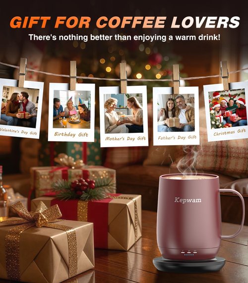 Kepwam Self Heating Coffee Mug, 16oz Smart Heated Coffee Mug, 150 Min Battery Life - Hot up to 149℉ Temperature Control Coffee Mug Warmer, Gifts for Women and Men