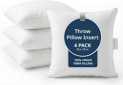 LANE LINEN 4 Pack 18x18 White Throw Pillow Inserts - Fluffy Decorative Couch Pillows for Living Room