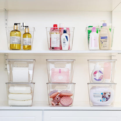 Vtopmart Clear Stackable Storage Bins - 4 Pack Large Plastic Containers with Lids for Pantry & Kitchen Organization