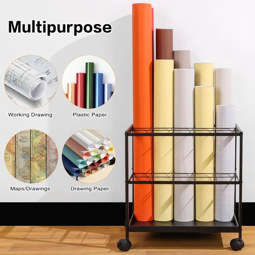 Blueprint Storage Rack Cart - 20-Slot Metal Holder with Double-Layer Grids for Secure Organization