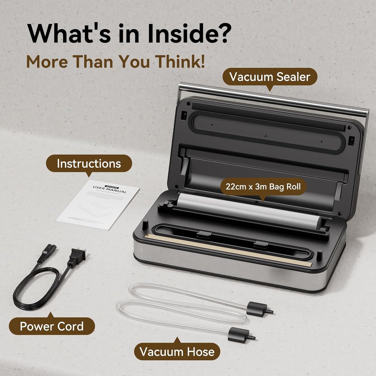 Skiennix Vacuum Sealer - Powerful 95kPa Fully Automatic 10-in-1 Machine with Built-in Cutter & Digital Display