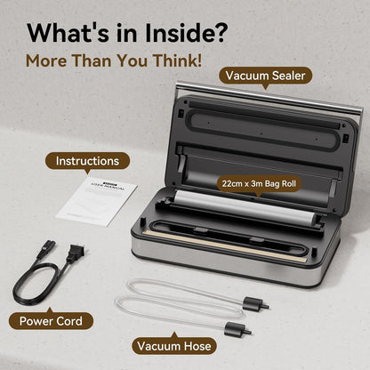 Skiennix Vacuum Sealer - Powerful 95kPa Fully Automatic 10-in-1 Machine with Built-in Cutter & Digital Display