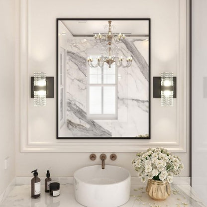 LOAAO Black Rectangle Bathroom Mirror - 28"X36" Matte Black Aluminum Frame, Tempered Glass, Versatile Hanging Options
