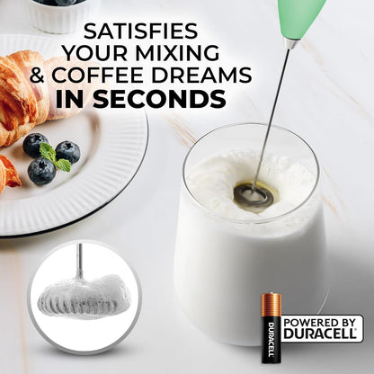 Zulay Kitchen Milk Frother Handheld Electric Whisk with AA Duracell Batteries – Durable Drink Mixer for Coffee, Lattes, Cappuccinos & More - Ocean