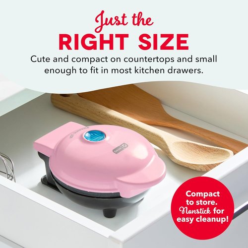 Dash Mini Waffle Maker | Compact Electric Iron for Creative Treats - Easy-to-Clean PTFE Nonstick - Pink