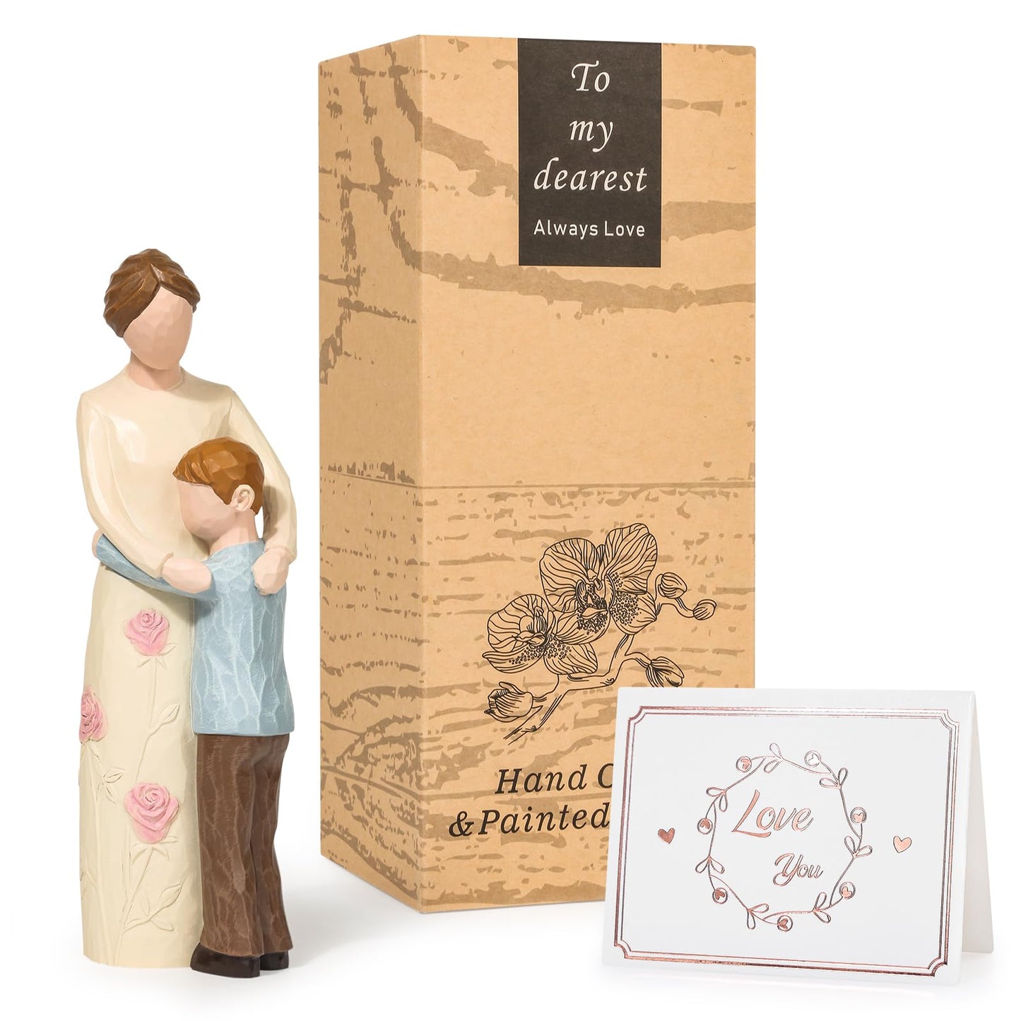 Yuideary Gifts for Mom from Son, Mother and Son Figurines, Hand Painted Figure, for Mothers Day, Birthday, Thanksgiving or Christmas.