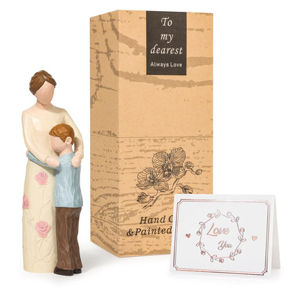 Yuideary Gifts for Mom from Son, Mother and Son Figurines, Hand Painted Figure, for Mothers Day, Birthday, Thanksgiving or Christmas.