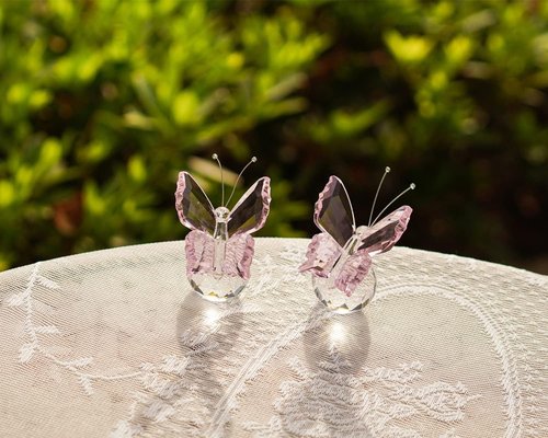 Kanpura Crystal Butterfly Figurines - Elegant Glass Statues with Clear Ball Base | 2 Pcs Set in Pink