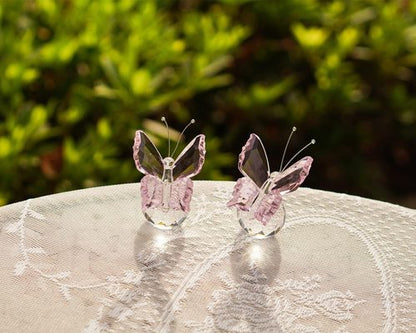 Kanpura Crystal Butterfly Figurines - Elegant Glass Statues with Clear Ball Base | 2 Pcs Set in Pink
