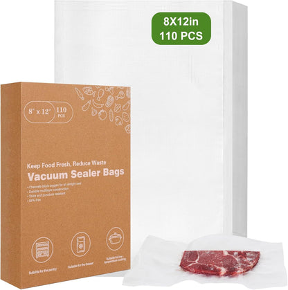 Moretoes Vacuum Sealer Bags - 110pcs BPA-Free Quart Size 8" x 12" | Pre-Cut Commercial Grade for Food Storage & Meal Prep