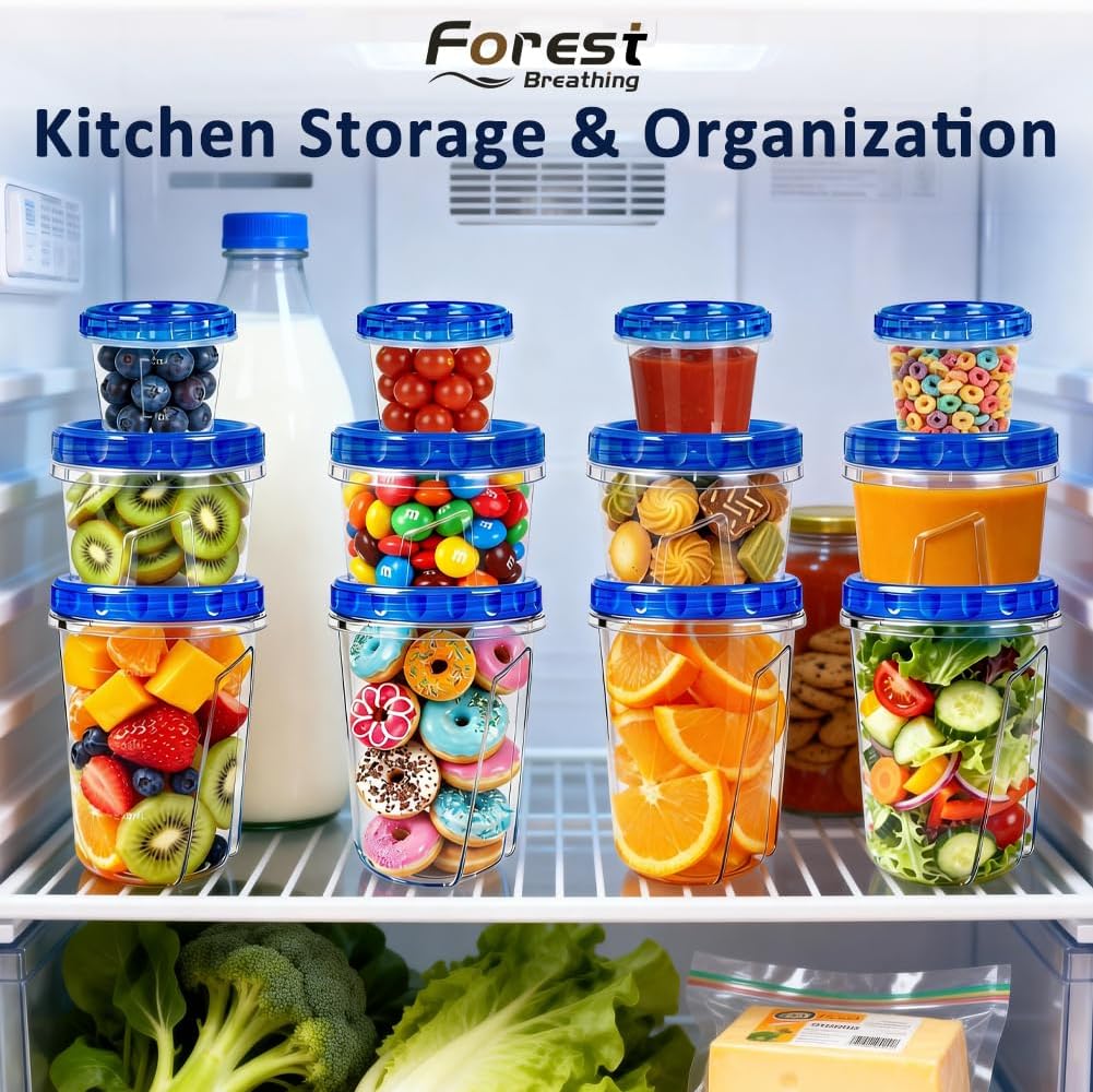Skiennix Reusable Freezer Storage Containers - Airtight Twist Top Lids | 18 Pack, 34oz/17oz/4oz Sizes for Meal Prep