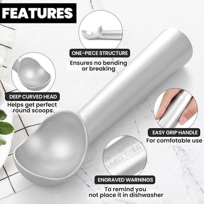 Skiennix 7-Inch Ice Cream Scoop - Nonstick Aluminum Professional Spoon - Durable & Easy to Clean - Silver