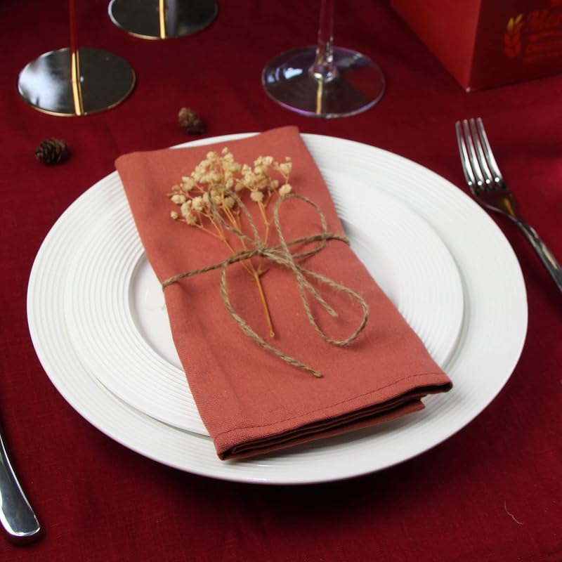 Cinnamon Solid Color Cotton-Blend Dinner Napkins Set of 12, 17 x 17 in