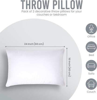 Utopia Bedding Pillow Inserts 16x24 - Set of 2 White Decorative Cushions for Sofa & Bed - Soft & Fluffy