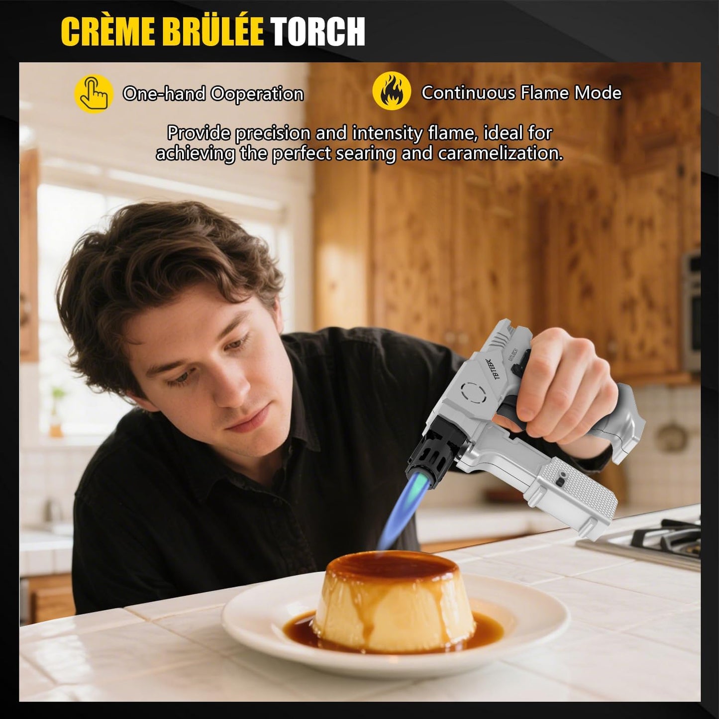 TBTeek Torch Lighter - Refillable Butane Kitchen Blow Torch with Adjustable Flame & Safety Lock | Dual Heights for Cooking & BBQ