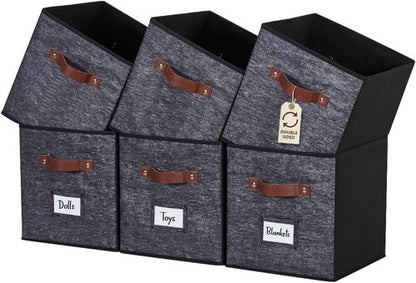 DECOMOMO Storage Bins - Fabric Cube Storage Bins with Labels | 10.5" x 11" | 6pcs, Black Pattern