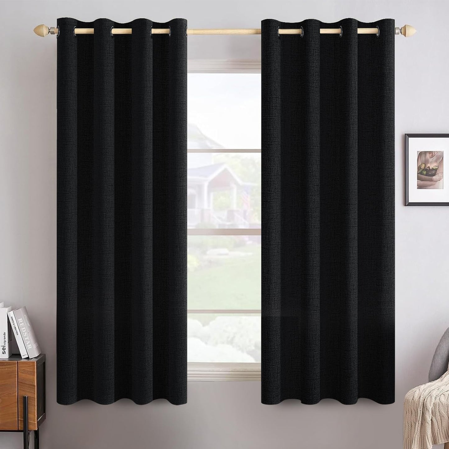 MIULEE Blackout Curtains - 100% Linen Texture Thermal Insulated Drapes | 52x63 Inch (2 Panels)