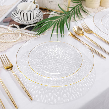 Rubtlamp Clear Plastic Plates - 60 Pcs Heavy-Duty Disposable Plates with Gold Rim | Perfect for Weddings & Parties