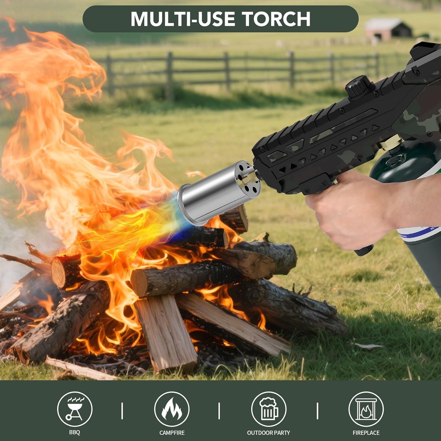 Sondiko Culinary Torch Gun - Powerful Adjustable Propane Burner for Searing Steak & BBQ | Campfire Starter