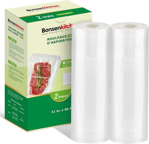 Bonsenkitchen Vacuum Sealer Bags - Heavy-Duty 11" x 50 ft Rolls | BPA-Free for Food Storage & Sous Vide Cooking