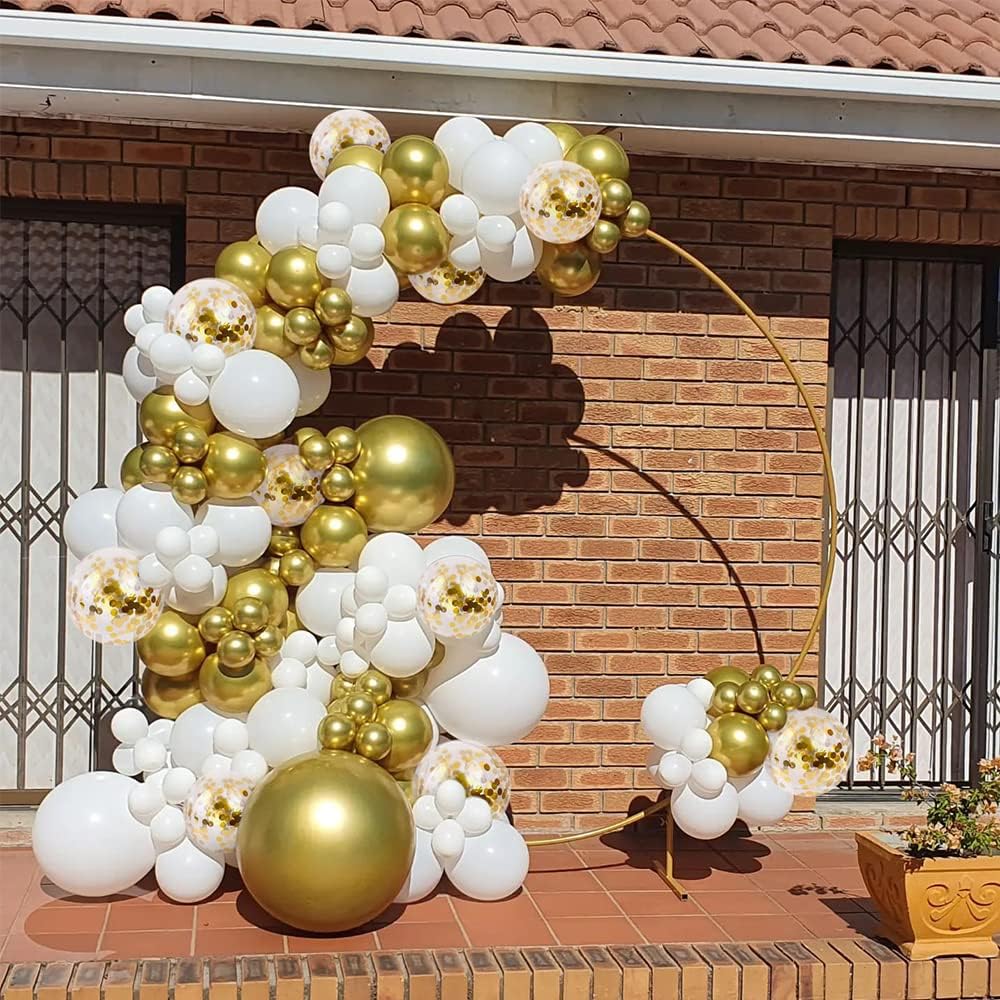 Bezente White Gold Balloon Arch Garland Kit - 100Pcs Metallic Chrome & Gold Confetti for Weddings & Parties
