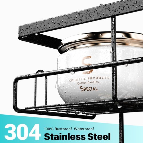 Aitatty Over The Door Shower Caddy - Rustproof Hanging Organizer Rack in Black | No Drilling Required