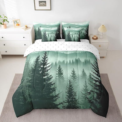 Olive Green 7-Piece Full Comforter Set with Sheets - Mountain Pattern (Variation: Dark Green+Full)
