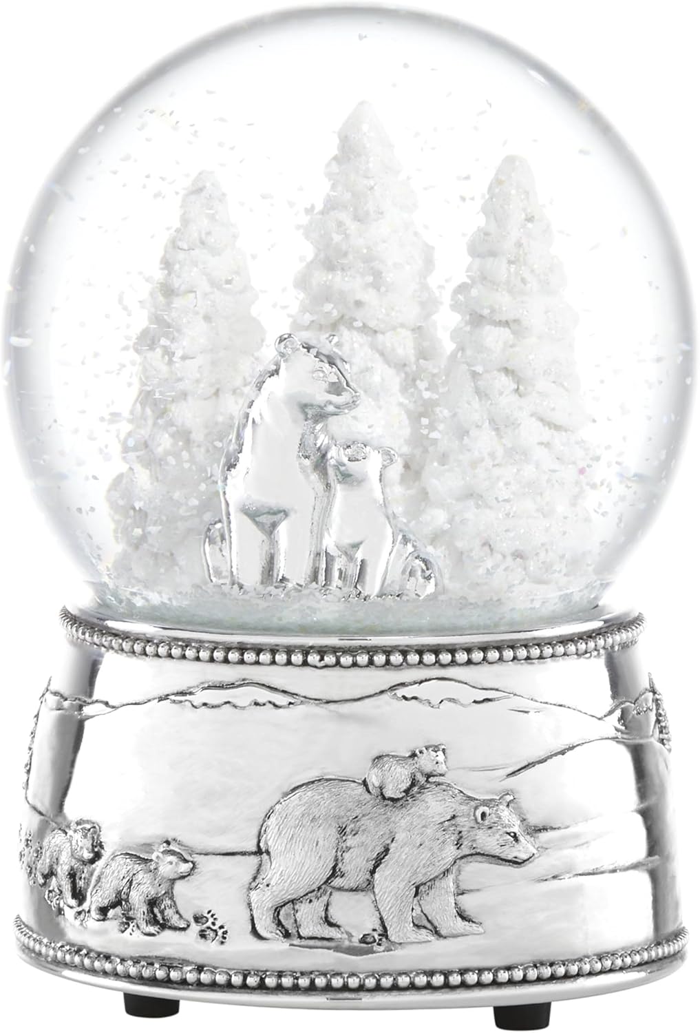 Reed And Barton Musical Snow Globe - North Pole Bound Polar Bears | Silver-Plated Winter Decor