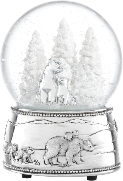 Reed And Barton Musical Snow Globe - North Pole Bound Polar Bears | Silver-Plated Winter Decor