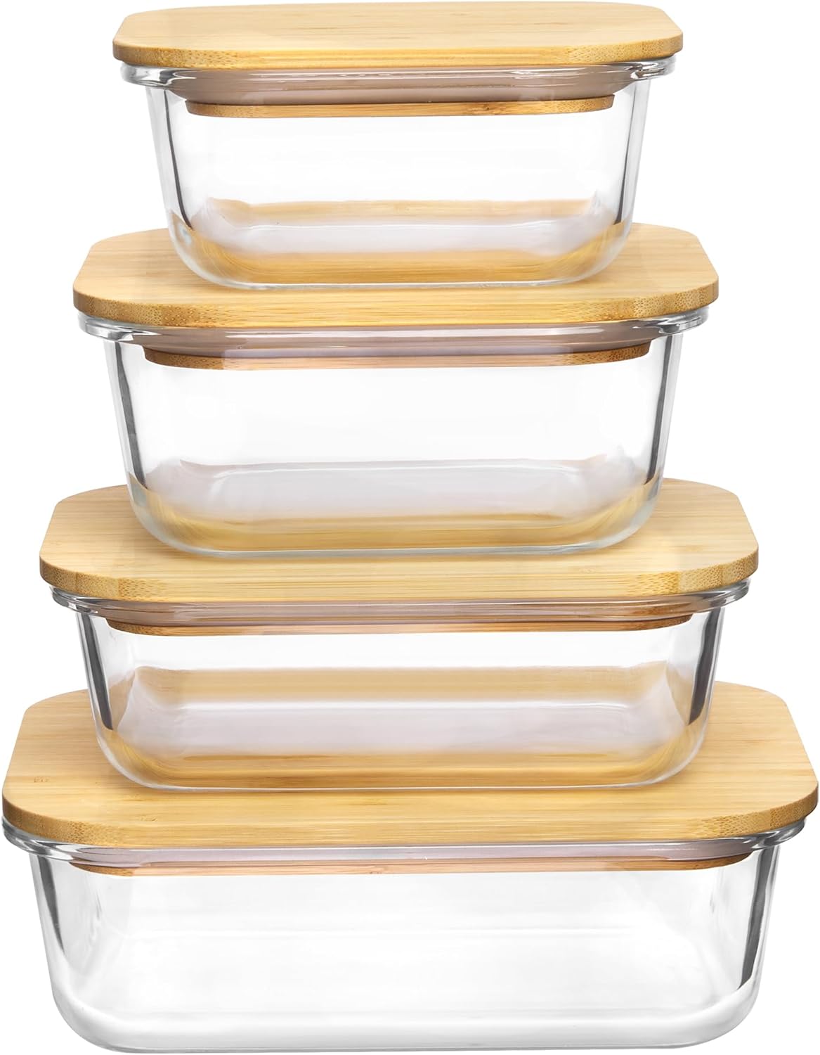 Vtopmart Glass Food Storage Containers - 4 Pack with Bamboo Lids | Microwave, Oven, Freezer Safe, BPA Free