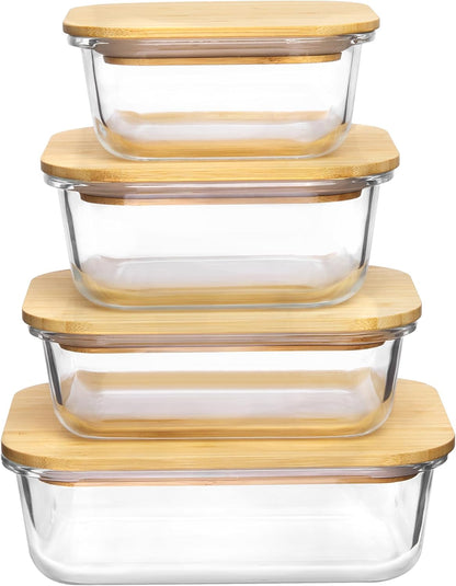 Vtopmart Glass Food Storage Containers - 4 Pack with Bamboo Lids | Microwave, Oven, Freezer Safe, BPA Free