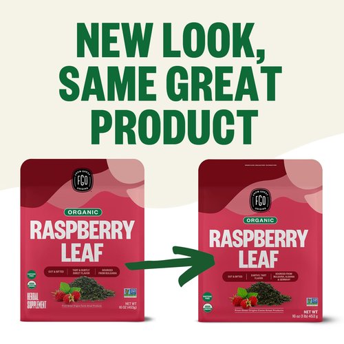 FGO Organic Red Raspberry Loose Leaf Herbal Tea, Cut and Sifted, Caffeine Free, 16oz Bulk Resealable Pouch, Packaging May Vary (Pack of 1)