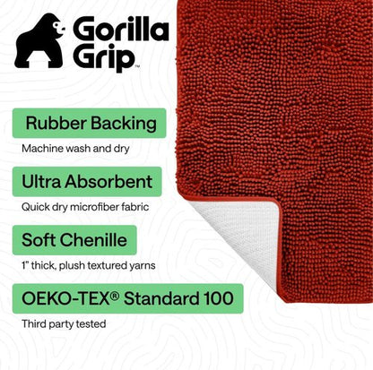 GORILLA GRIP Bath Rug Mat - Soft Absorbent Chenille | Quick Dry Microfiber, 30x20, Sunset Orange