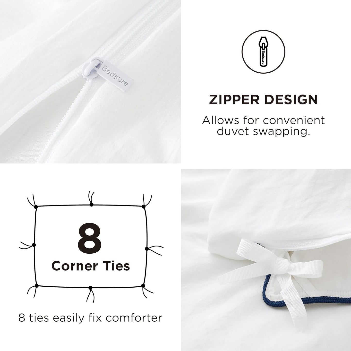 Bedsure Duvet Cover Set - King Size 4-Piece Extra Soft Cotton-Like Bedding in White | Includes Zipper Closure Duvet Cover 104x90 Inches, 2 Pillow Shams & Fitted Sheet