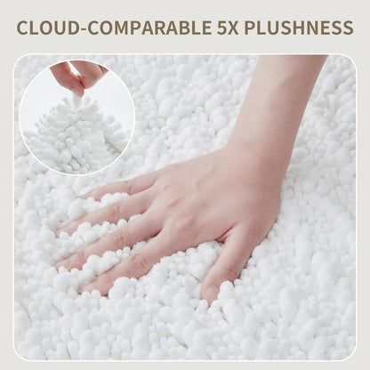 Skiennix Non-Slip Bathroom Rug - Extra Thick Soft Chenille, Quick Dry Plush Shaggy Mat | 32x20, White