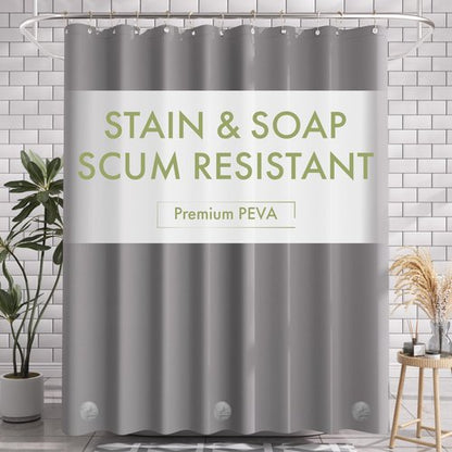 AmazerBath Shower Curtain Liner, 72x72 Grey Shower Liner, Cute Plastic Shower Curtain Liners, Lightweight PEVA Waterproof Gray Shower Curtains for Bathroom with Magnets and 12 Grommet Holes
