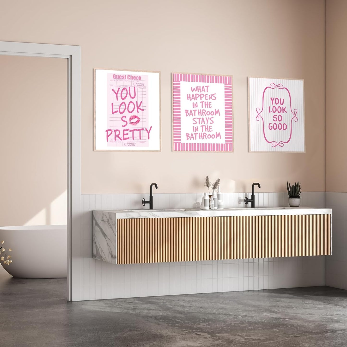 Whaline 6Pcs Pink Bow Bathroom Wall Art Prints - Coquette 8x10 Inch Unframed Decor for Washroom
