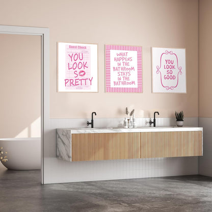 Whaline 6Pcs Pink Bow Bathroom Wall Art Prints - Coquette 8x10 Inch Unframed Decor for Washroom
