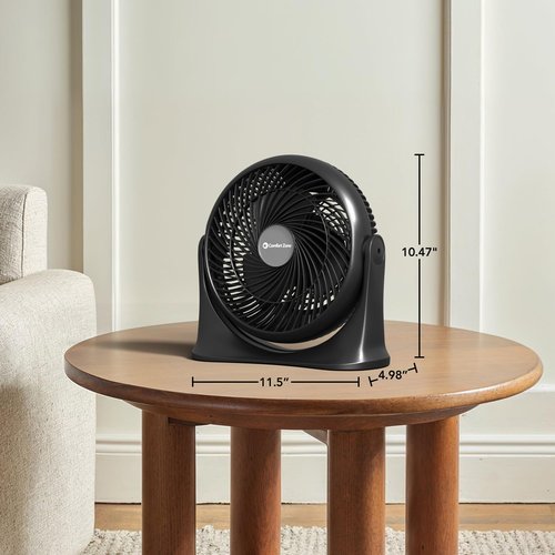 Comfort Zone 11-Inch High-Velocity Tabletop Air Circulator Fan – Quiet 3-Speed Personal Turbo Fan with 90° Adjustable Tilt & Carry Handle – Compact Desk Fan for Home, Office, or Bedroom – Black