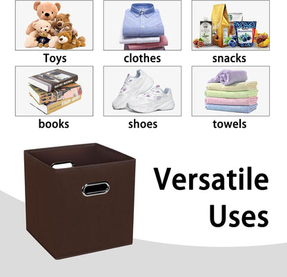 Skiennix Foldable Storage Cubes - Fabric Organizer Bins with Dual Handles for Home | Coffee Color