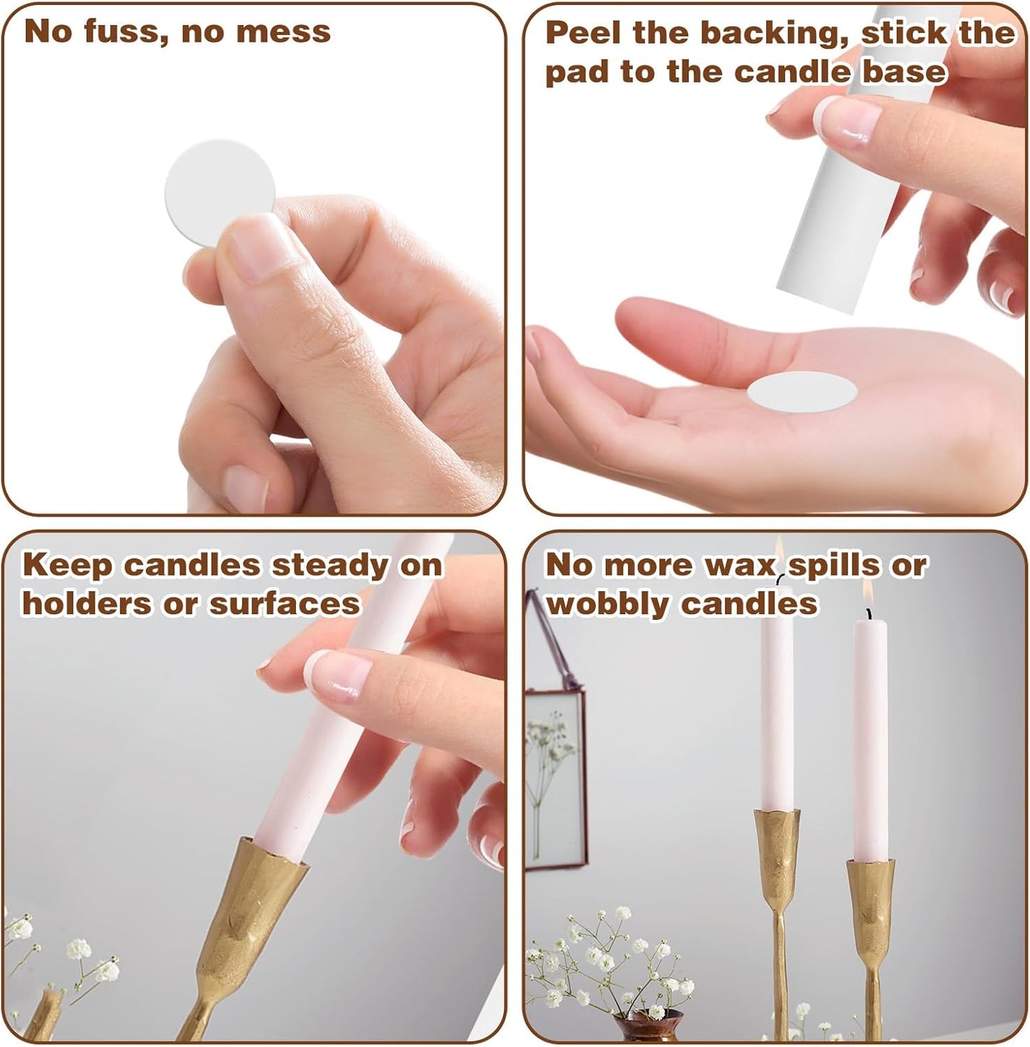 Skiennix Candle Grippers - 20Pcs Flexible Silicone Stabilizers for Taper Candles | 10 Adhesive & 10 Fitters