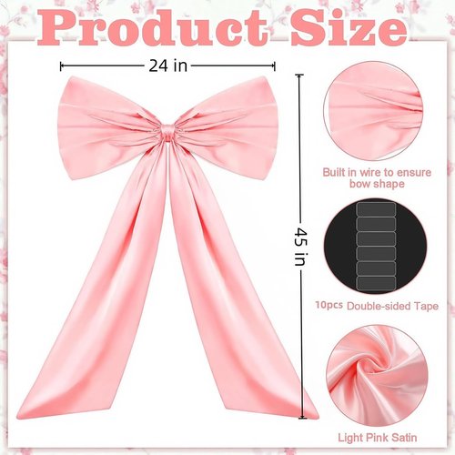 Giant Pink Bow Decor - Oversized Satin Ribbon Bow (45x24 Inch) | Blush Wall Decor for Coquette Rooms & Ballerina Birthdays