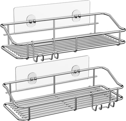 Nieifi Shower Caddy Shelf | Adhesive Stainless Steel Storage Rack with Hooks - 2 Pack for Bathroom & Kitchen