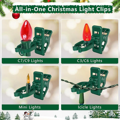 Green 100 Pack KJX Large C7/C9 Christmas Light Spring Clips for Gutters & Roofs