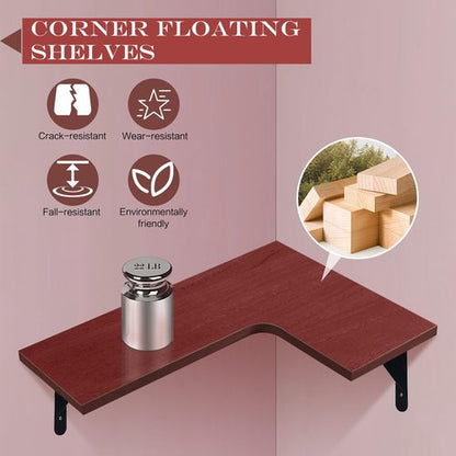 PUREZON Corner Floating Shelves Set of 4,Corner Wall Shelves,Rustic Wood Wall Mounted Shelf for Home Decor, Living Room, Bedroom, Kitchen, Bathroom,Office(Red,15.9 x 11.4 inch)