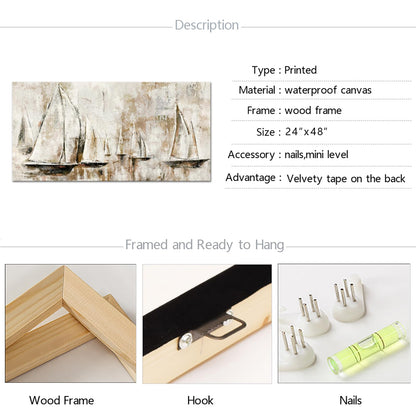 sechars Sailboats Painting Canvas Art Abstract Sailing Boats Wall Decor Rustic Nautical Theme Home Office Living Room Decorations 24x48 Inch (Brown)