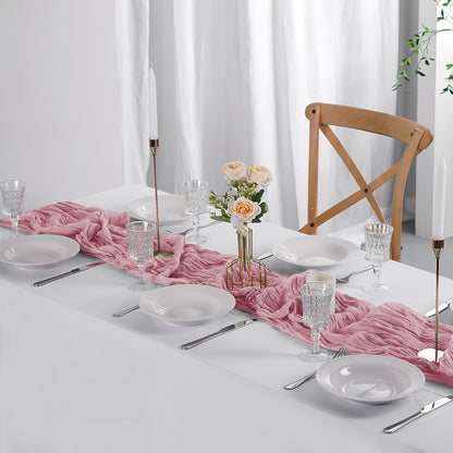 Skiennix Cheesecloth Table Runner - Rustic 9ft Gauze Design for Weddings & Events | Pink 17 x 108 Inch