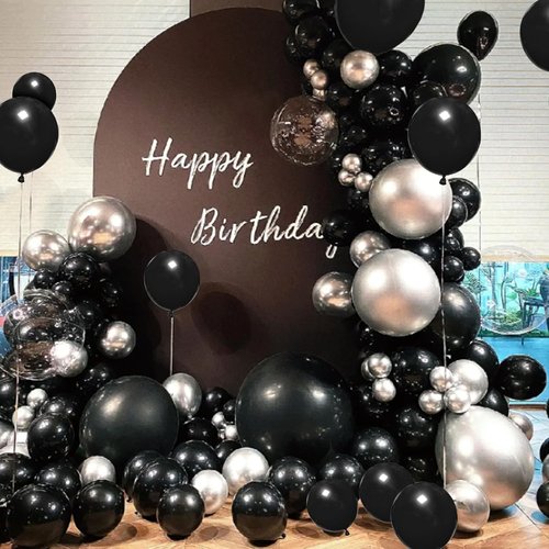 134Pcs Black Balloons Kit - Latex Balloon Garland Arch for Birthday, Wedding & Baby Showers | 5-18 Inch Sizes