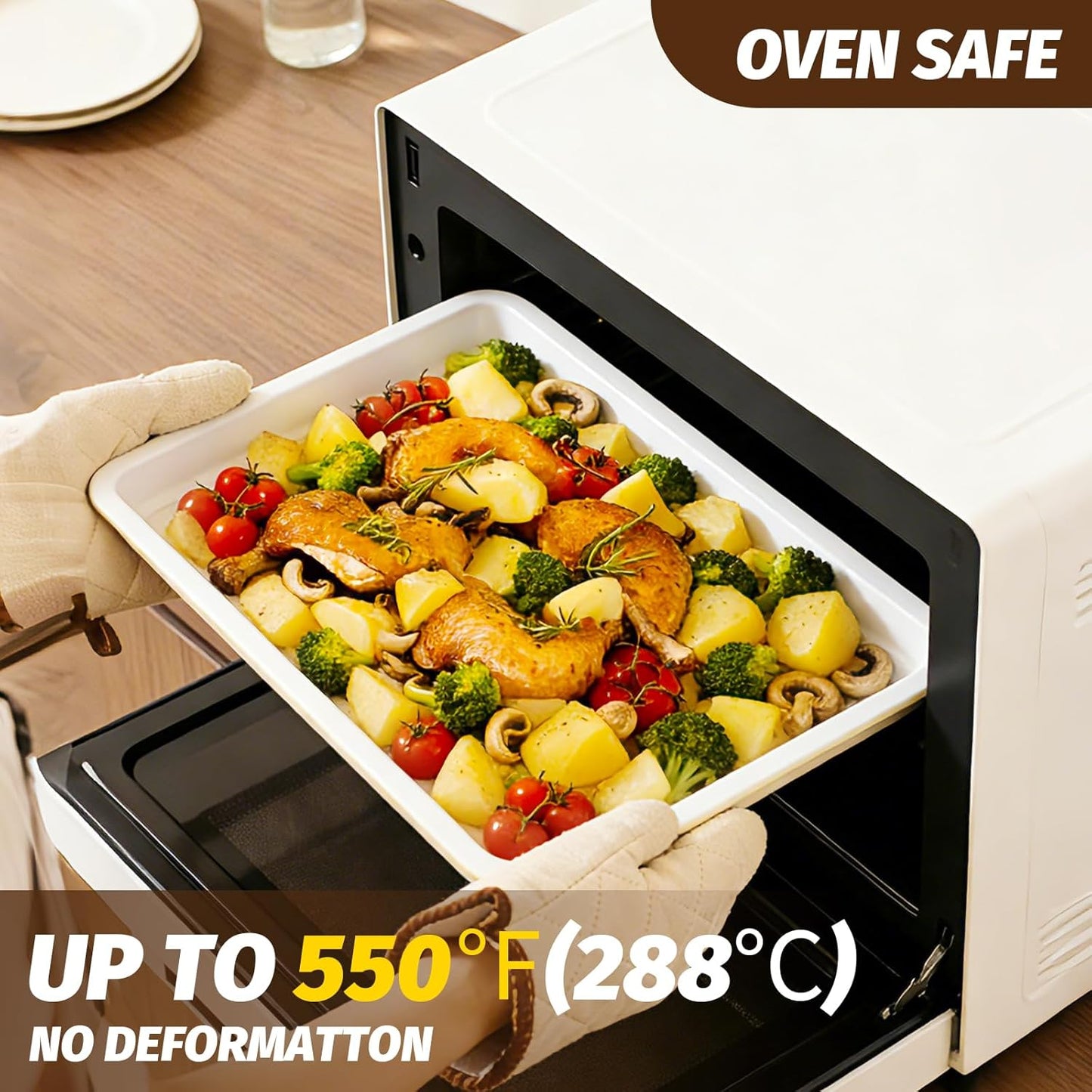 Skiennix Nonstick Ceramic Baking Sheet Set - 2-Pack Half Sheet Pan, Oven Safe 550°F, Dishwasher Safe, Gray Yellow